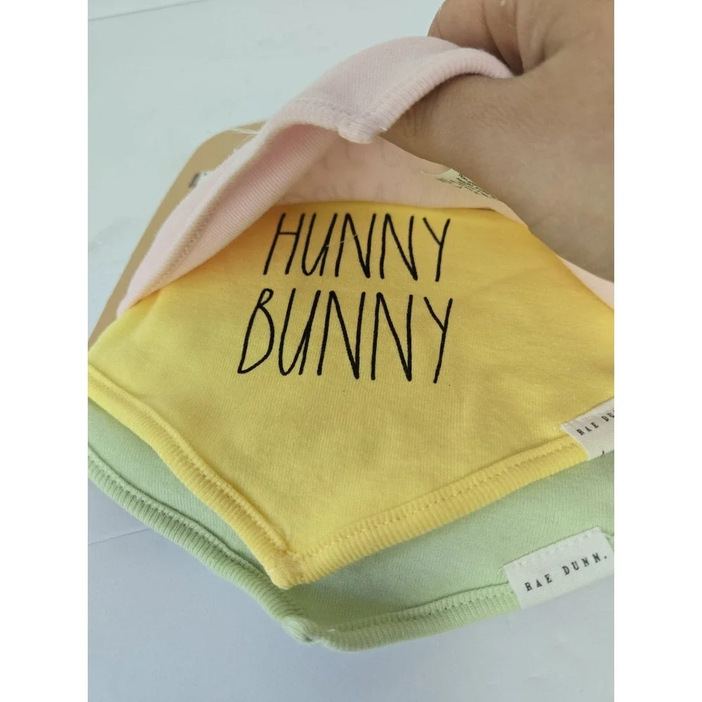 Rae Dunn Baby Bib Set Bunny‎ Kisses NEW set of 3 Bandana Bibs pink Spring
